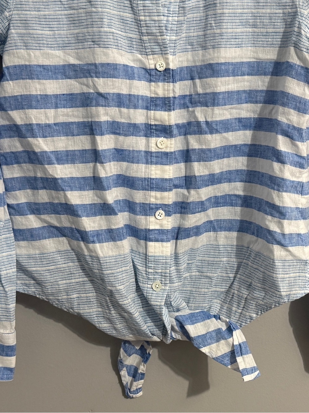 Vineyard Vines Top Womens 2 Button Up Tie Front Striped Linen Blend Preppy - Picture 6 of 10